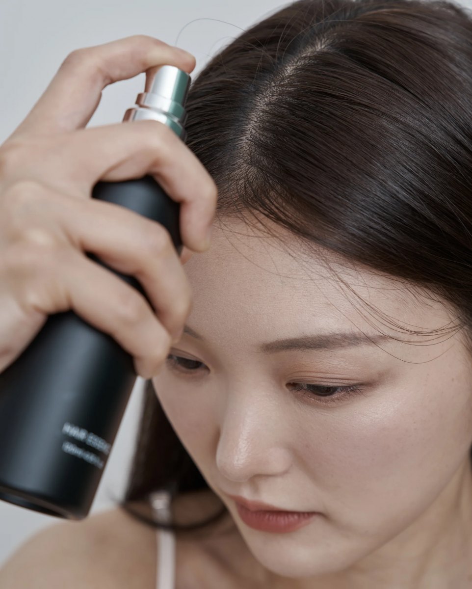이젠나 헤어토닉을 가르마 두피에 뿌리는 TREATMENT TONIC 사용 장면